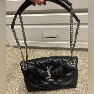 AUTHENTIC YSL Loulou Puffer small bag. Black and silver.